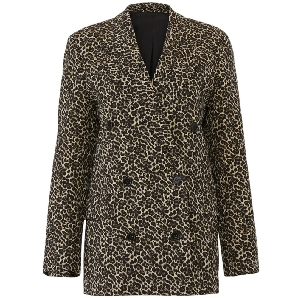 The Kooples Black Pepper Leopard-Print Blazer, Size 1 (S), Color: Animal Print